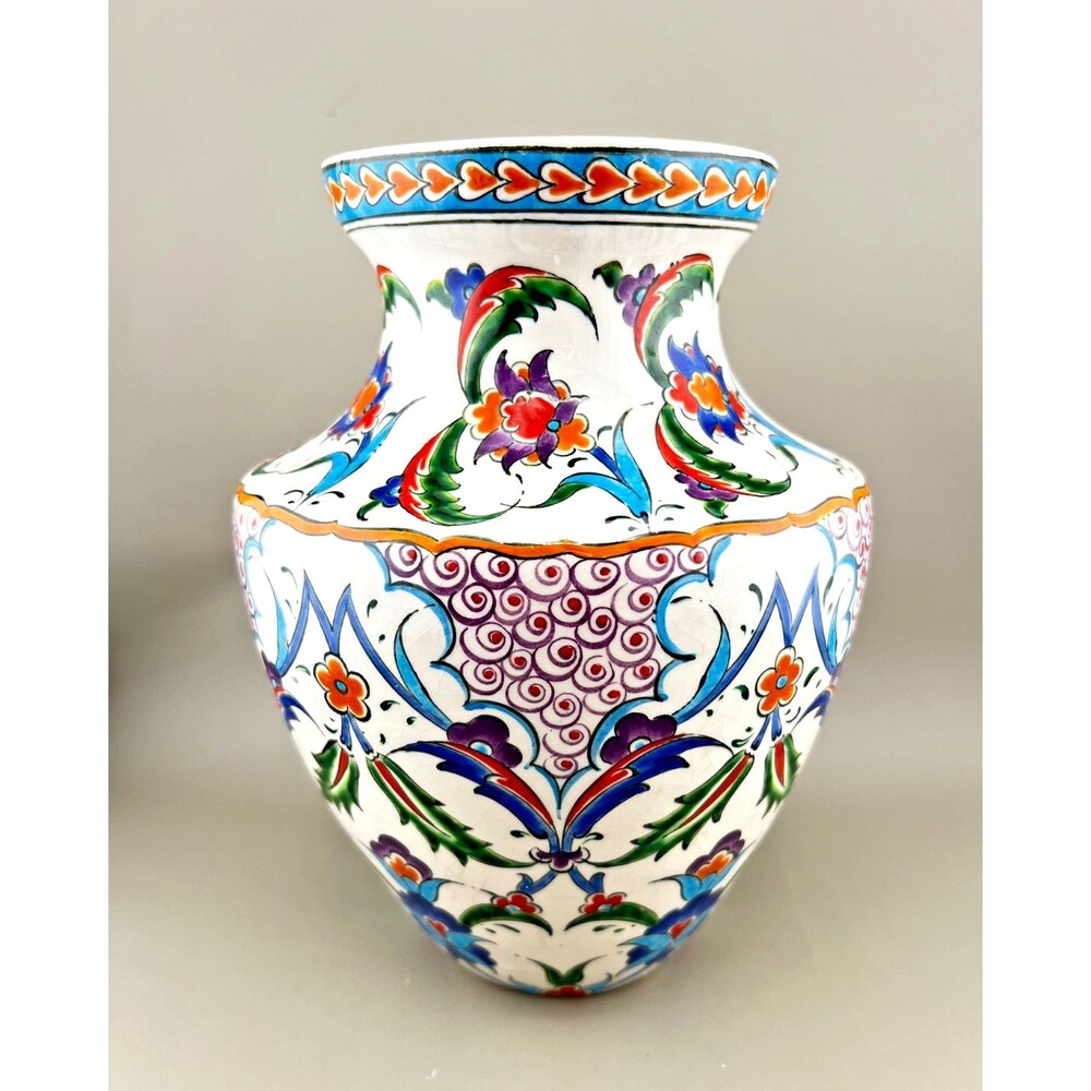 Kütahya Turkish Hand Painted Ceramic Tulip 8" Vase Colorful Signed Altın Çini